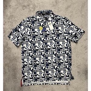 RLX Ralph Lauren Polo Shirt Mens M Navy White Geometric Golf UV Protection